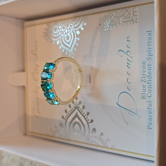 GEMS BY CITY LUXE BLUE ZIRCON ADJUSTABLE 14K GOLD PLATED RING - Picture 3 of 11